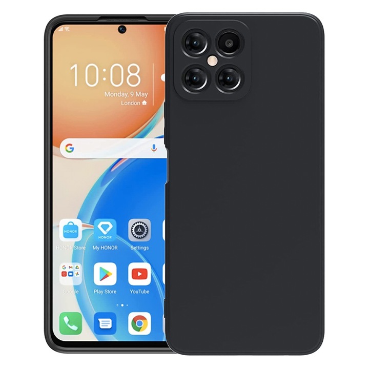 Honor X8 kompatibilis szilikon tok, szilikon TPU, lágy érzés, következő szintű intelligens védelem, kamera védelem, fekete