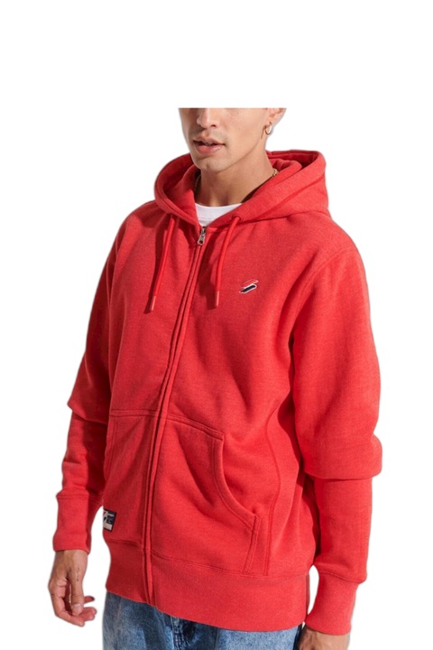 Мъжка качулка с джобове и качулка, Superdry-Essential Zip Hood, червена, S