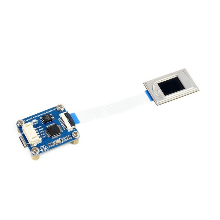 Cititor de amprenta, Waveshare, UART/USB, Compatibil cu Raspberry Pi/Arduino, Alb/Albastru