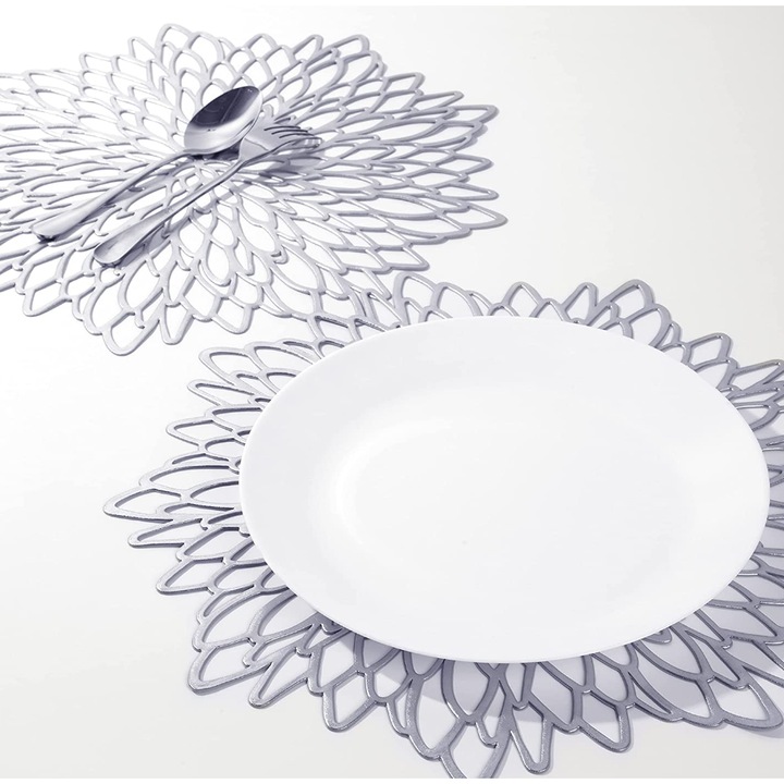 Set 6 naproane, PVC, 38x38 cm, Argintiu