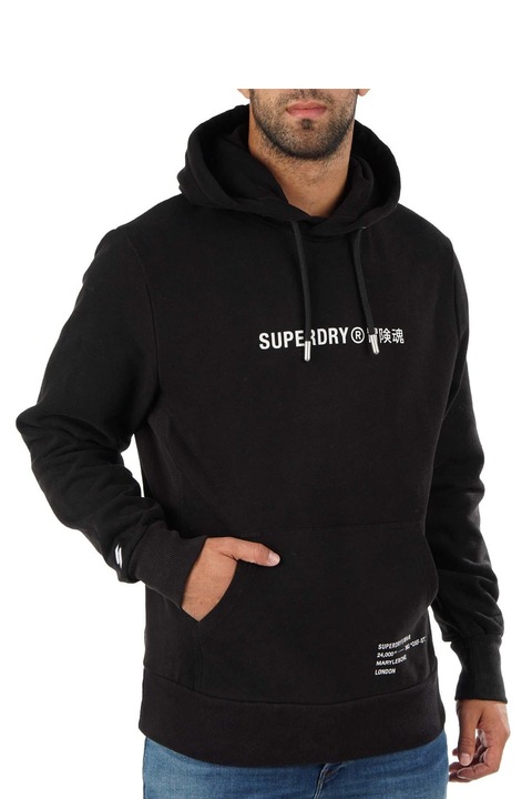 Мъжка качулка с джобове и качулка, Superdry-Corporate Logo Hood, черна, S