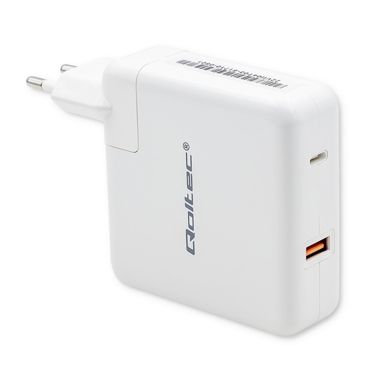Hálózati töltő, Qoltec, 108W, GaN FAST, 5-20V, 3-4.7A, USB C, Fehér