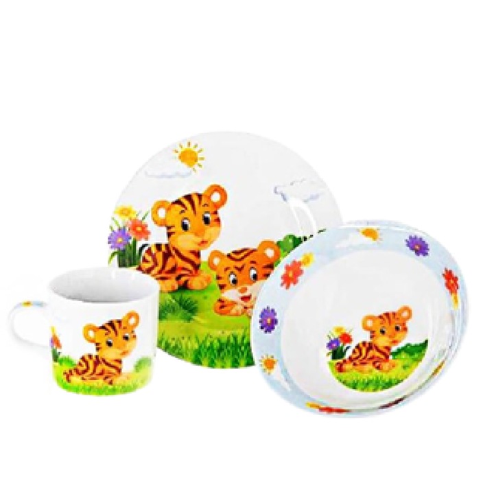 Детски порцеланов сервиз за хранене KEYT, С тигър, Многоцветен