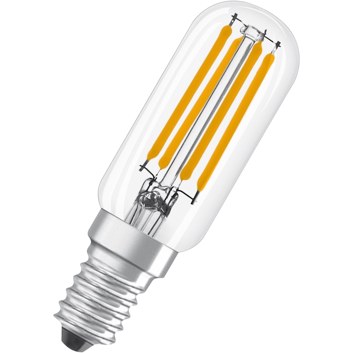 Bec LED filament pentru frigider Osram T26, E14, 6.5W, 730 lm, lumina calda (2700K), 230V, clasa energetica E