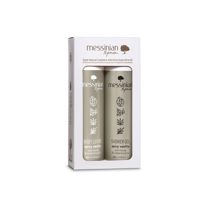 Set Lotiune de corp + Gel de dus, Messinian Spa, Hidratare, Vanilie, 300 ml