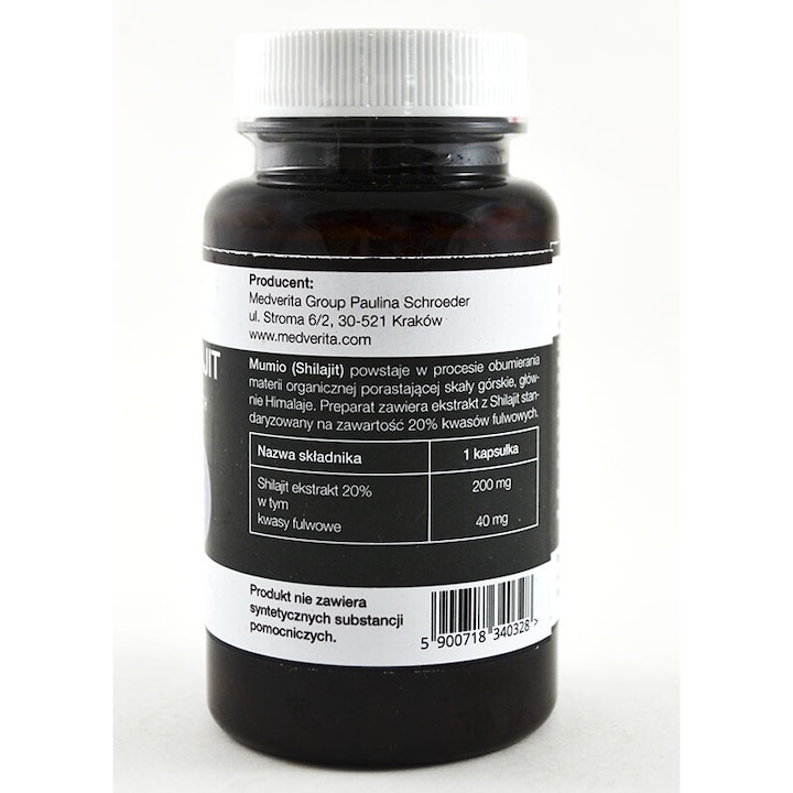 Extract Shilajit, Medverita, 20% acizi fulvici, 60 capsule