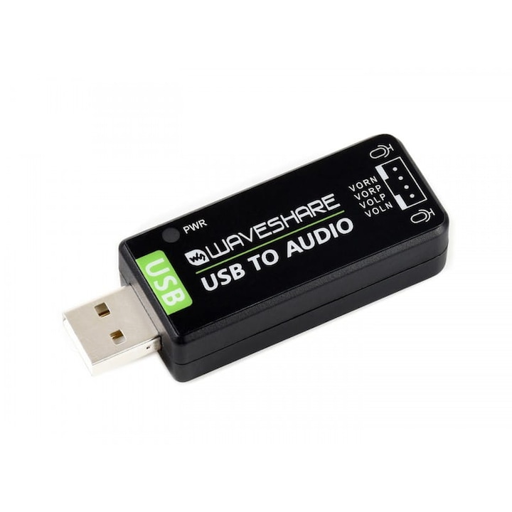 USB звукова карта Waveshare, Съвместима с Raspberry Pi/Jetson Nano, Черен