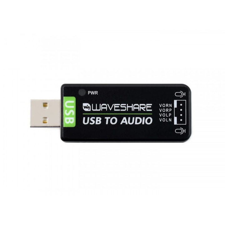 USB звукова карта Waveshare, Съвместима с Raspberry Pi/Jetson Nano, Черен