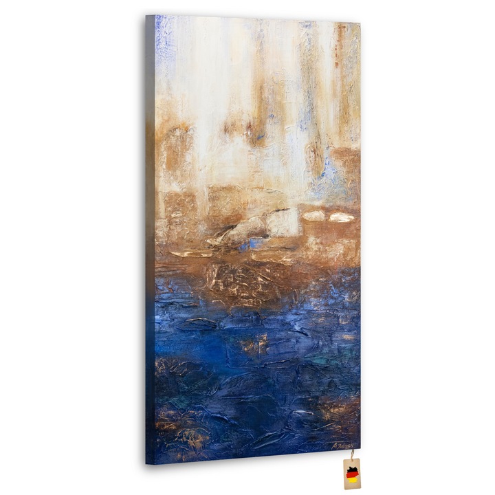 Tablou pictat manual, acrilic pe panza "Ultramarin II" 140x70cm