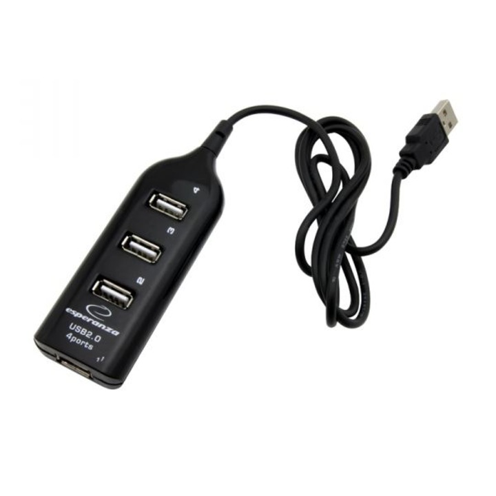 USB HUB с 4 порта, USB 2.0 интерфейс, Esperanza 76860, 78 см кабел, черен