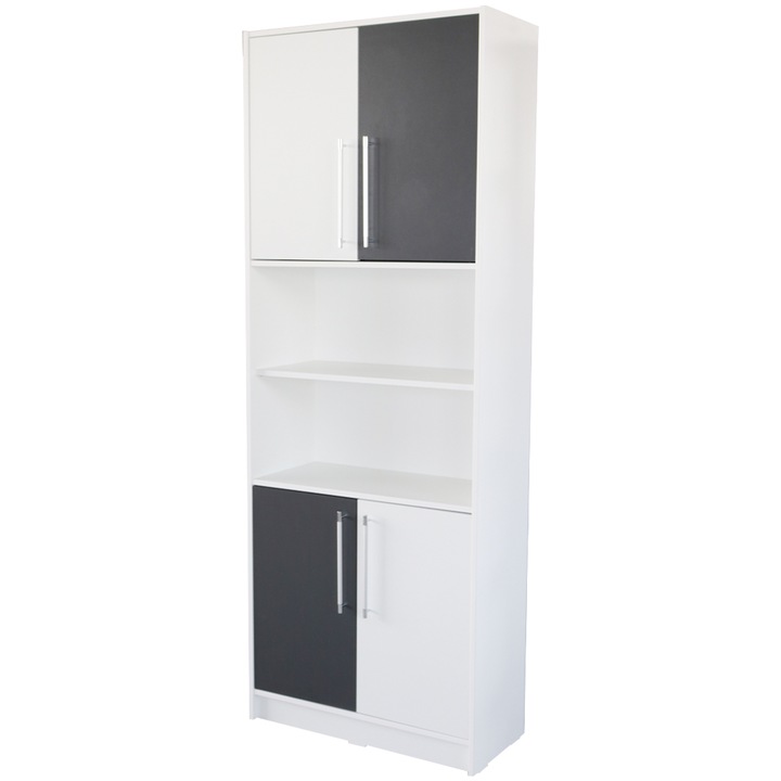 Dulap Iris 4 usi alb cu gri, 75 x 33 x 201 cm