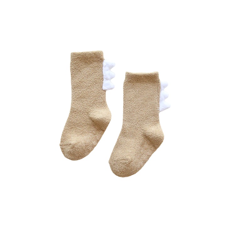 Детски чорапи, топли, нехлъзгащи се, модел динозавър, EFAYN, Кафяв