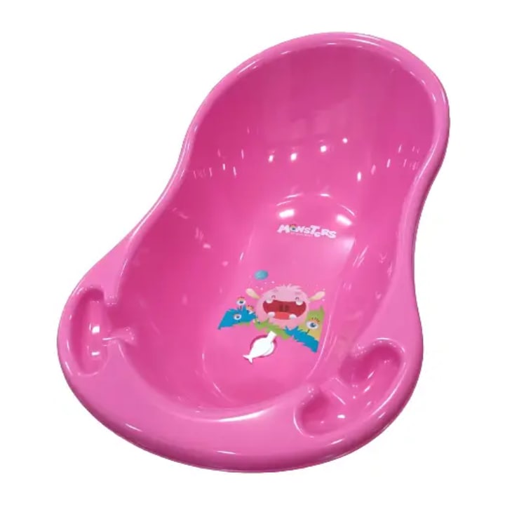 Cadita copii 102 cm cu senzor si dop Monsters roz