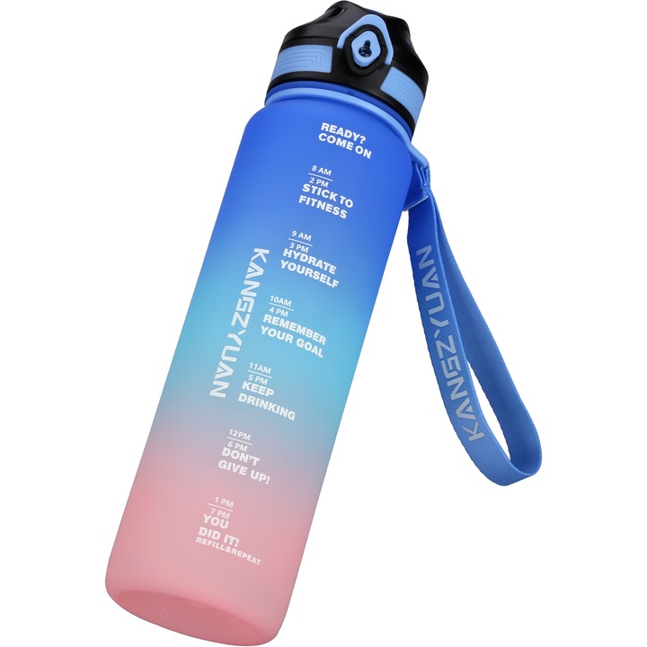 Градуирана бутилка за вода, тритан/полипропилен, 1000 мл, розово/синьо
