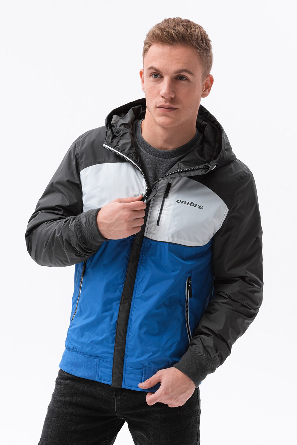 Nautica, Geaca cu model colorblock, Portocaliu, Albastru marin, XL