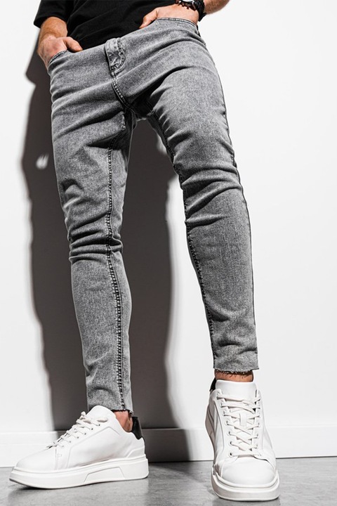 OMBRE, Blugi cu terminatie nefinisata, Gri melange