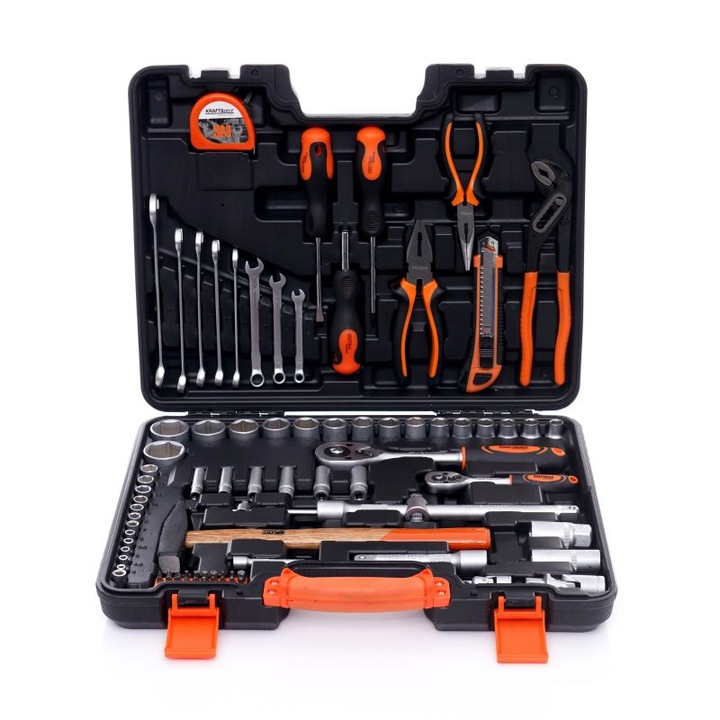 Trusa scule, clesti, surubelnite, biti, prize, adaptori, 83 elemente, KD10464