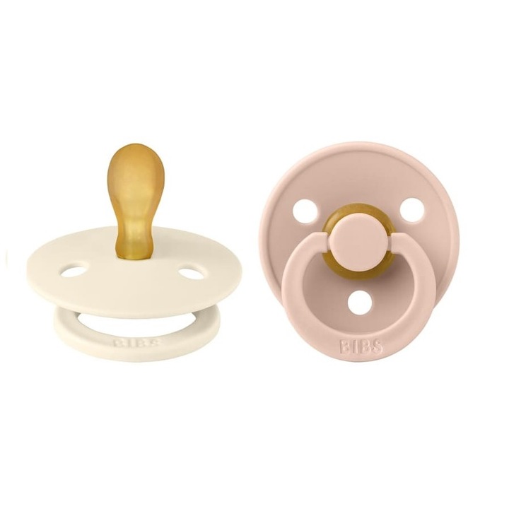 Set 2 Suzete BIBS Color, tetina simetrica, din cauciuc organic natural, Ivory/Blush, 0-6 luni