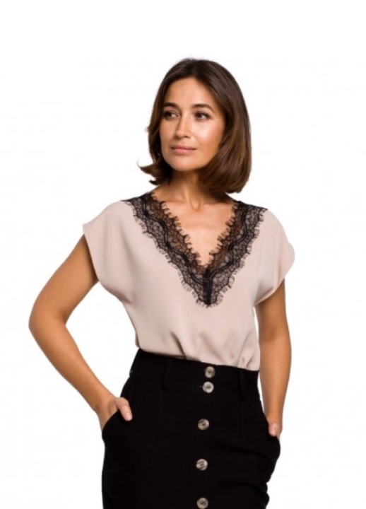 Дамско горнище, стил, полиестер/еластан, бежово, Бежов