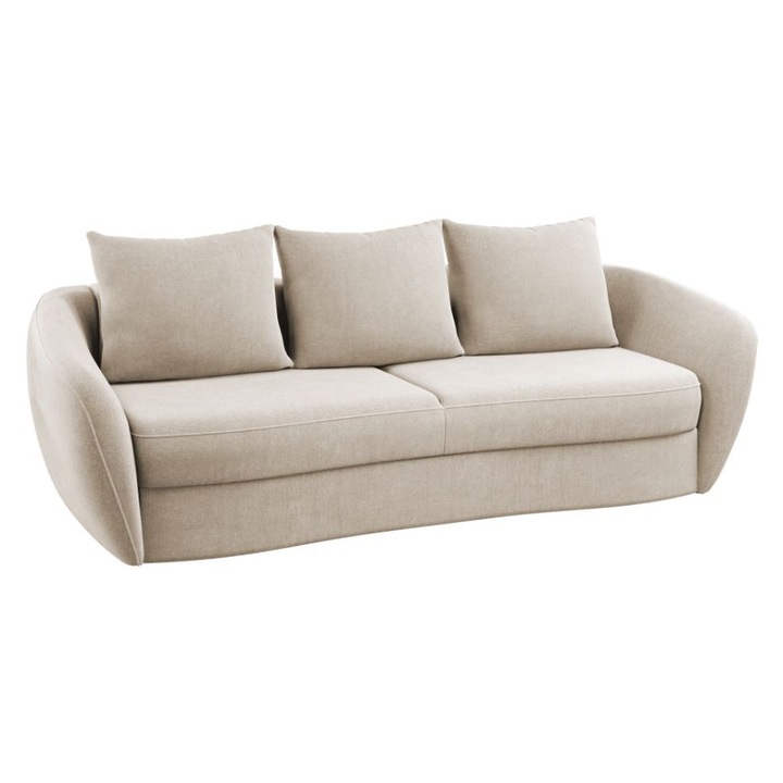 Canapea Velur, extensibila, cu lada depozitare, stofa, 245 x 120 x 90 cm, Crem