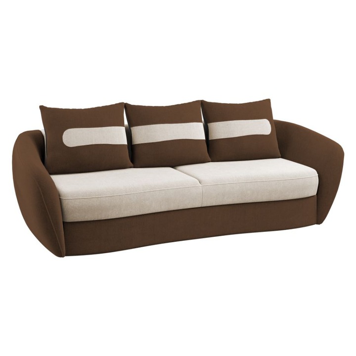 Canapea Velur, extensibila, cu lada depozitare, stofa, 245 x 120 x 90 cm, Crem / Maro