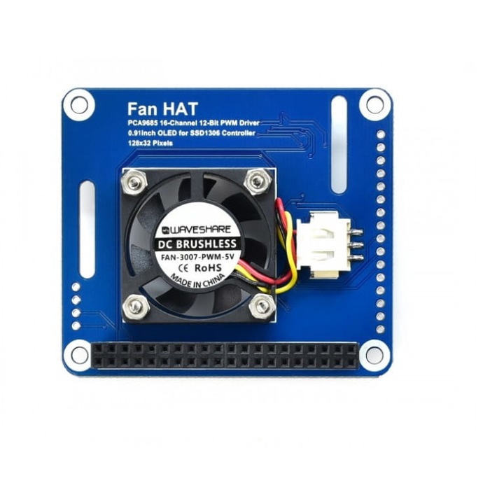 Вентилаторен модул с 0,91 инчов OLED екран, Waveshare, 8000 RPM, Съвместим с Raspberry Pi