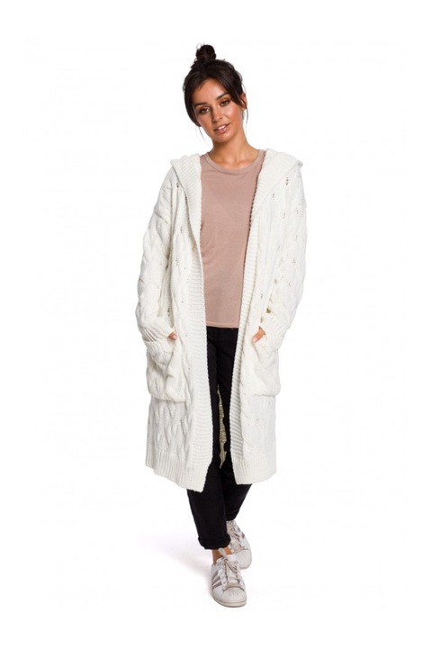 Cardigan cu gluga, Acril, Alb ecru