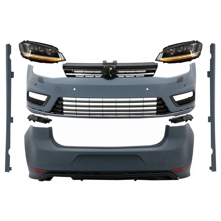 Kit Exterior Complet VW Golf VII 7 2012-2017 cu Faruri 3D LED DRL Dinamic R-Line Look