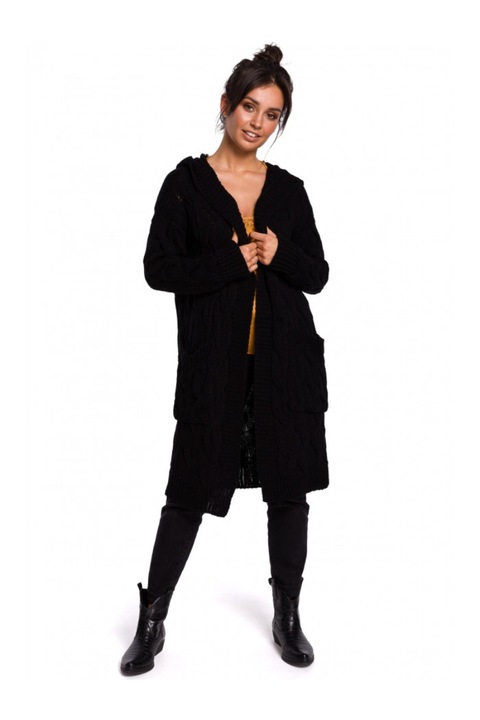 Cardigan cu gluga, Acril, Negru