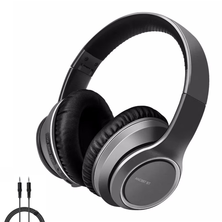 Casti Over the Ear, Dytimeem, D9009, Wireless, Bluetooth 5.0/Plug-In, Noise cancelling, Autonomie 15 ore, Microfon, Hands-free Call, Gray