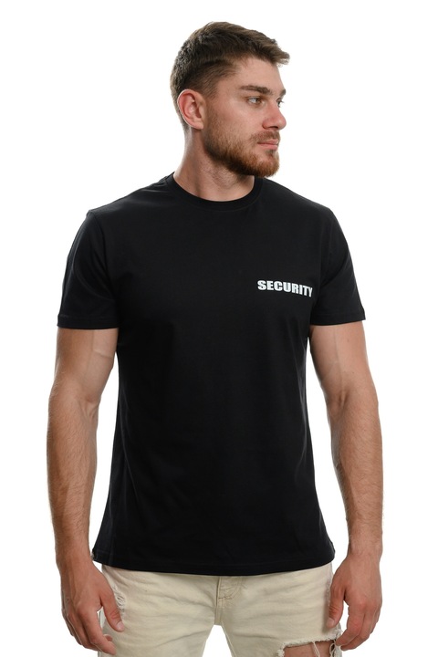 Férfi Printex póló, SECURITY, Biztonság, Elülső és hátsó nyomtatás, Transzfernyomás, Fekete