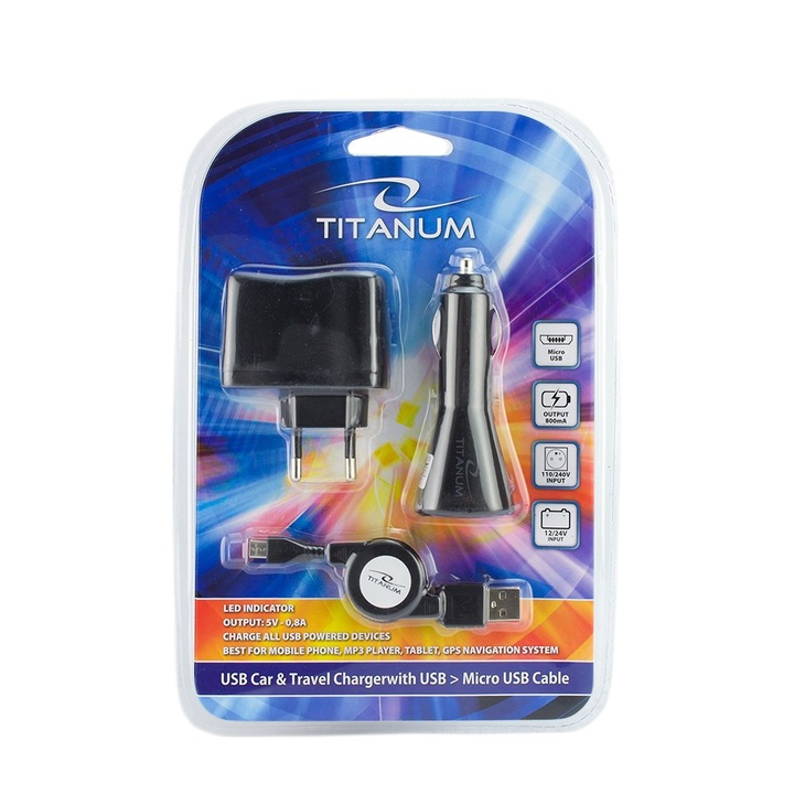 Incarcator universal microUSB, auto si priza, 5V, 800mA, Esperanza