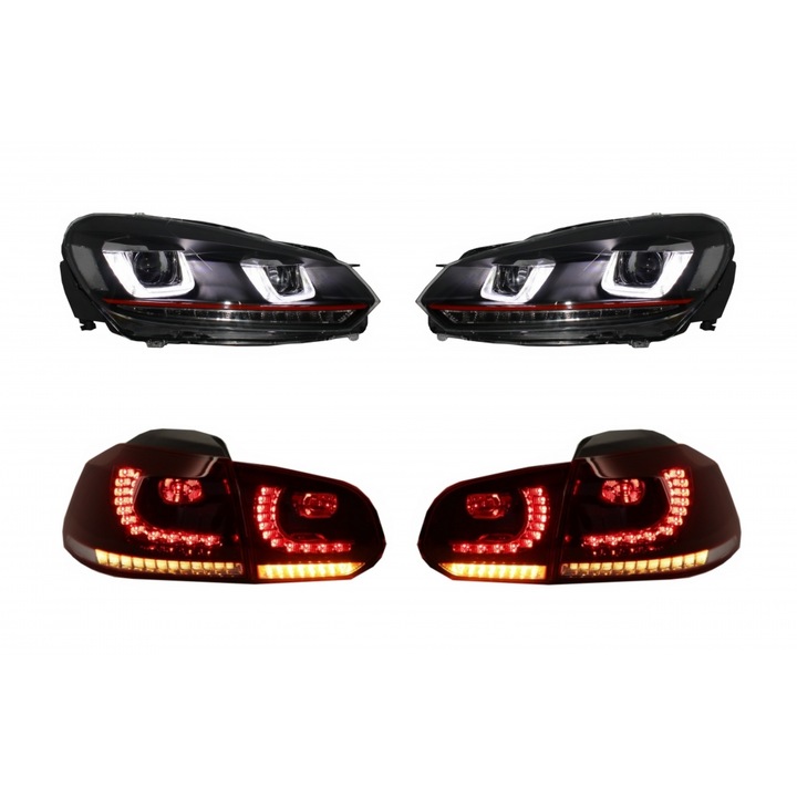 Faruri si Stopuri Full LED compatibil cu VW Golf 6 VI 2008-2013 R20 U Design cu Semnal LED Dinamic