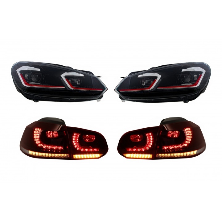 Faruri LED si Stopuri FULL LED compatibil cu VW Golf 6 VI 2008-2013 Facelift G7.5 GTI Design Rosu Semnalizare Secventiala LHD