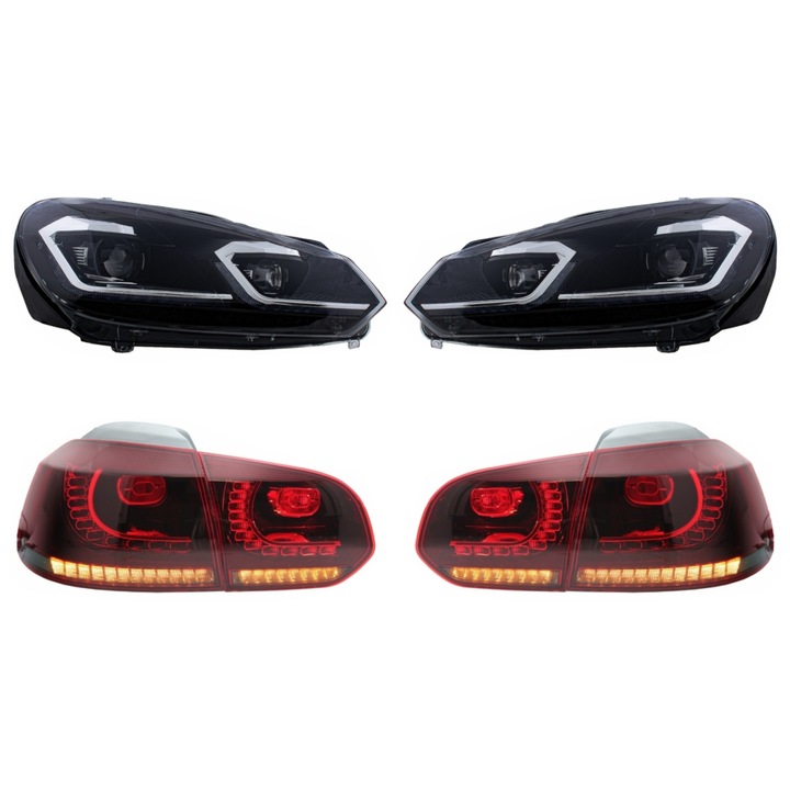 Комплект от 2 LED фара и FULL LED задни светлини, съвместими с VW Golf 6 VI (2008-2013) Facelift G7.5 Look Silver LHD Sequential Signaling