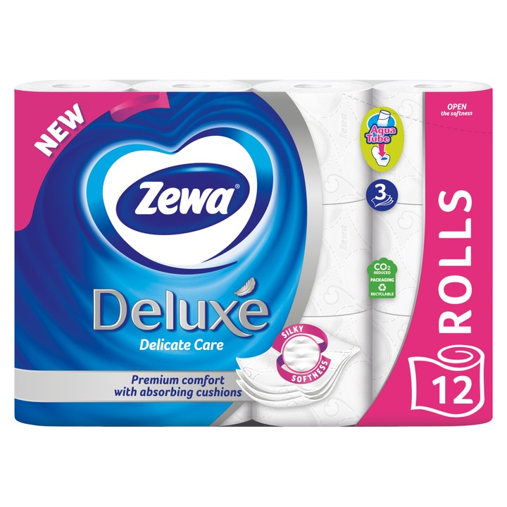 Тоалетна хартия Zewa Deluxe Delicate Care 3 слоя 12 ролки - eMAG.bg