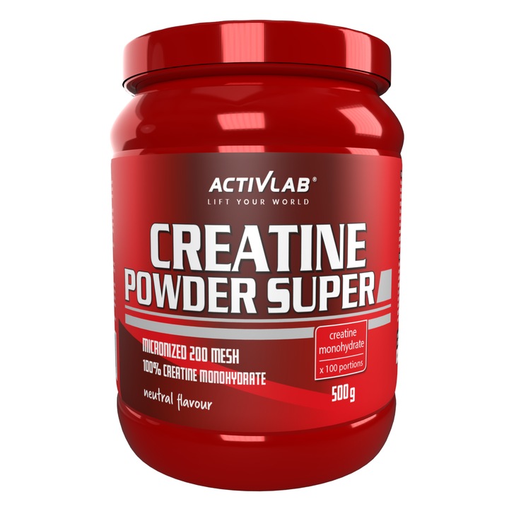 Activlab Creatine Powder Super – monohidrat de creatina 5 g per portie, micronizare 200 mesh pentru absorbtie superioara – forta, masa musculara si performanta – pulbere 500 g – gust neutru