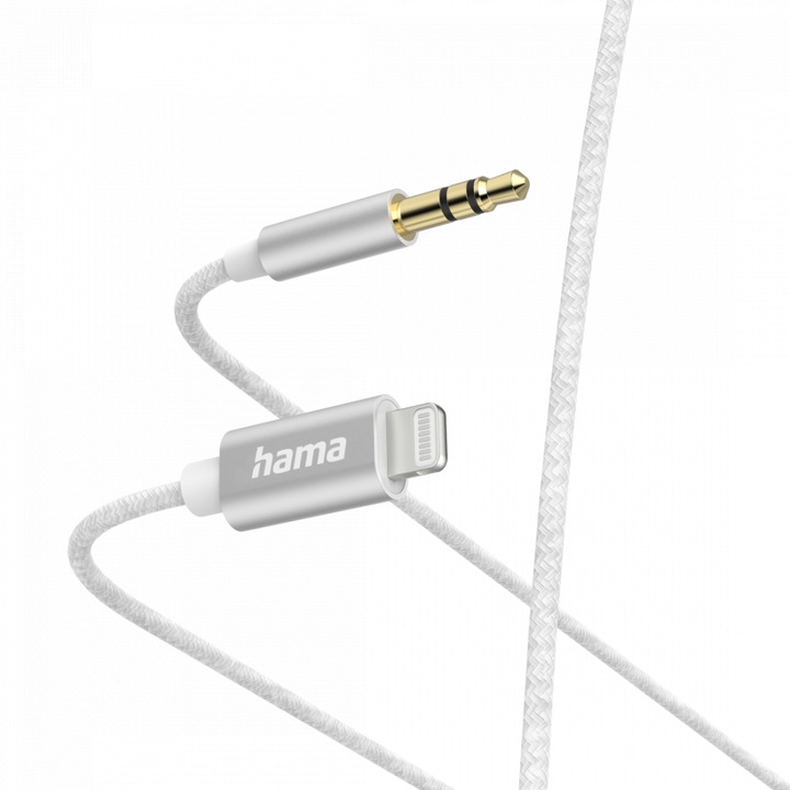 Аудио кабел HAMA, Lightning мъжко - 3.5 mm жак мъжко, 1.0 м, Бял