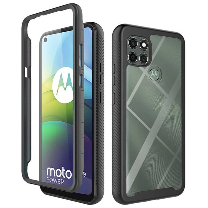 Защитен капак Macomi™ Defense360 Pro + Screen Protector, за Motorola Moto G9 Power, Топ технология против удар, Ергономичен и издръжлив комфорт, Черен