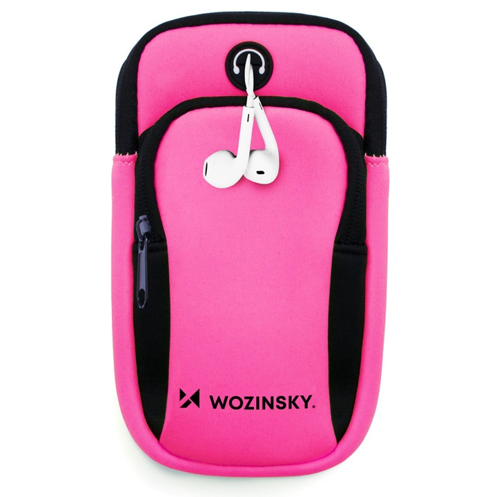 Suport pentru telefon de mana Wozinsky Running WABPI1, Iesire pentru cablu casti, 2 buzunare, Roz