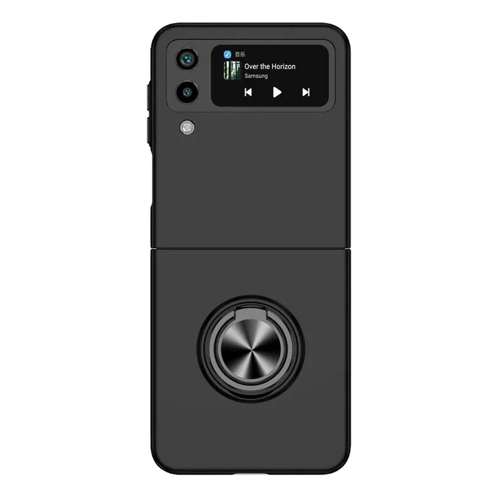 Калъф G-Ring King Kong Defender Съвместим със Samsung Galaxy Z Flip 4 5G, въртящ се на 360 градуса пръстен, матов външен вид, вграден магнит за поддръжка на кола, TPU и компютър, черен
