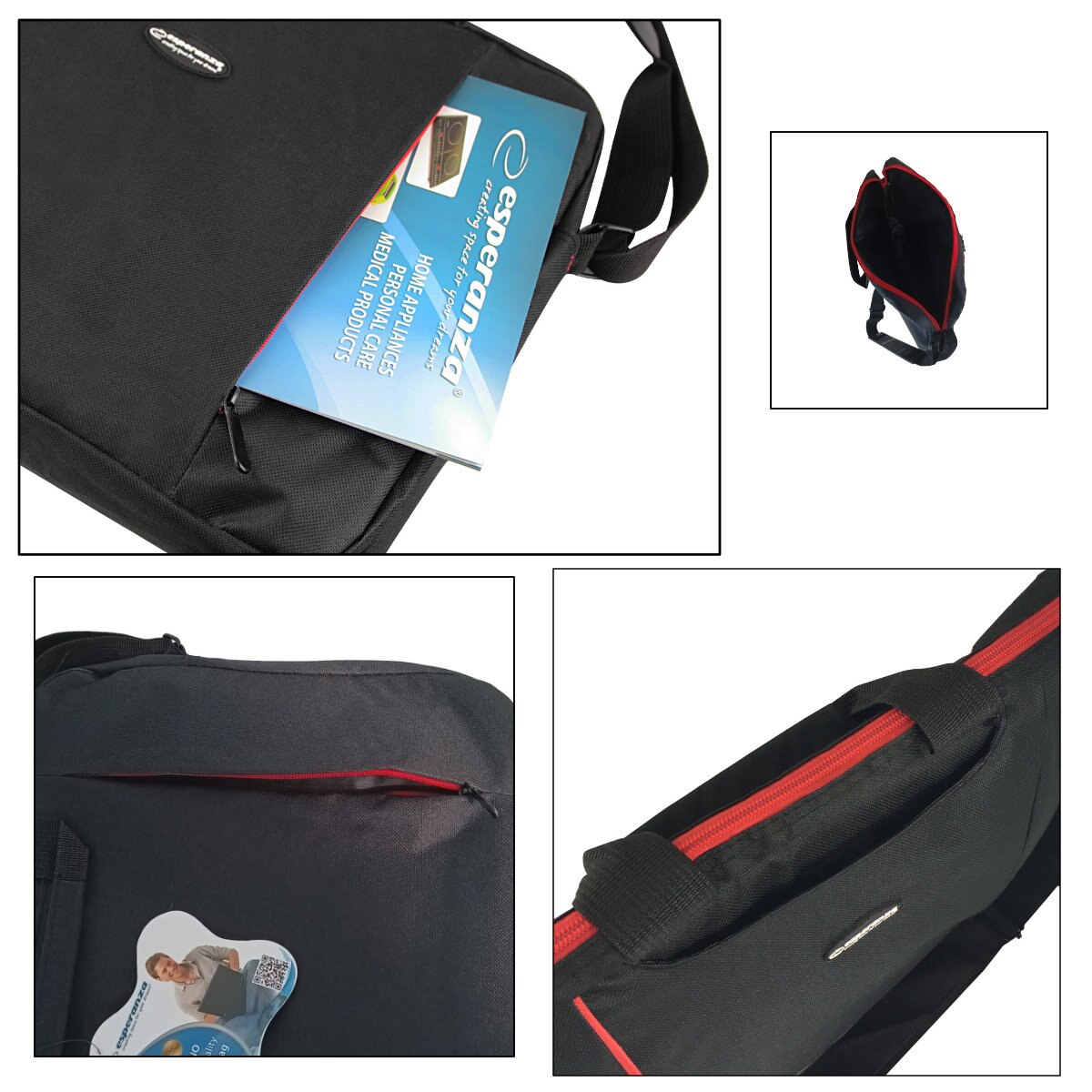 Geanta laptop Esperanza Salerno, 15.6", poliester, curea reglabila, neagra Negru 15.6 inch