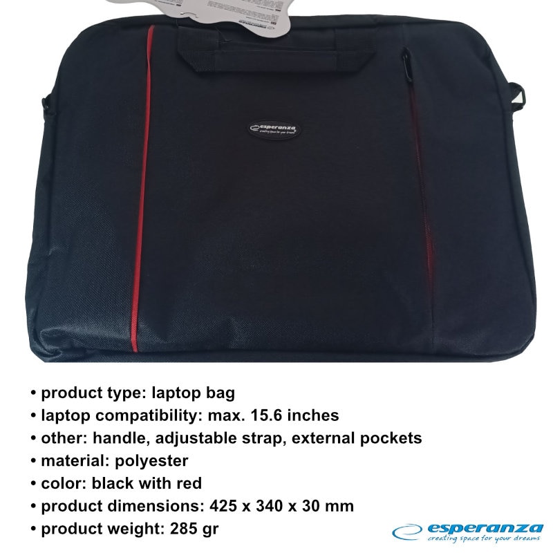 Geanta laptop Esperanza Salerno, 15.6", poliester, curea reglabila, neagra Negru 15.6 inch