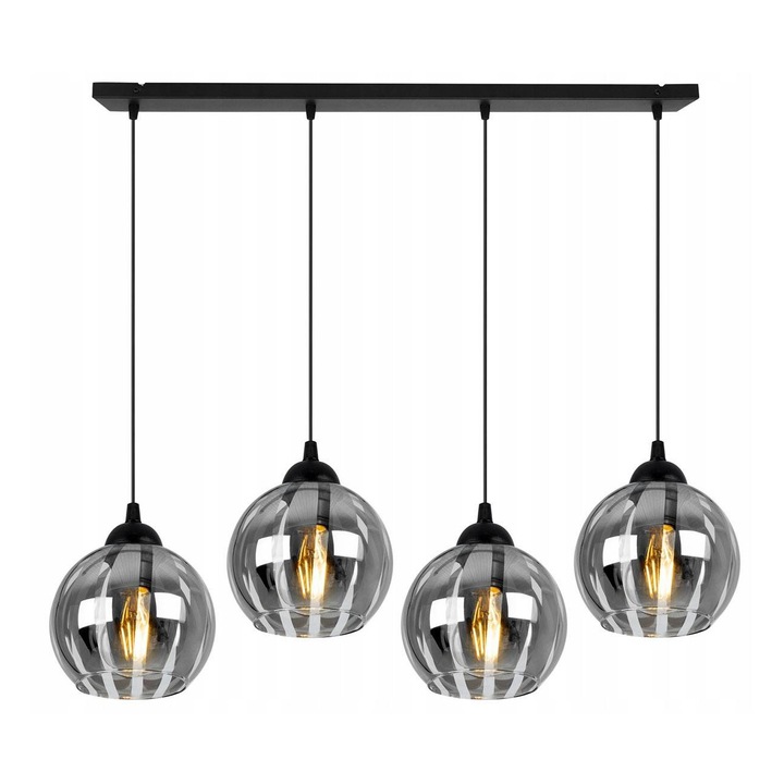 Plafoniera eleganta, Light Home, Eliza, reglabile, Lungime 90 cm, Latime 80 cm, Abajur 15 cm, E27, 4 punct de lumina, sticla, Crom/Negru