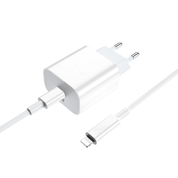 Комплект USB-C 20W бързо зарядно устройство и USB-C-Lightning кабел Съвместим с Apple iPhone 14,13,12,11, Xs, X, Xr, дължина 1 м, бял