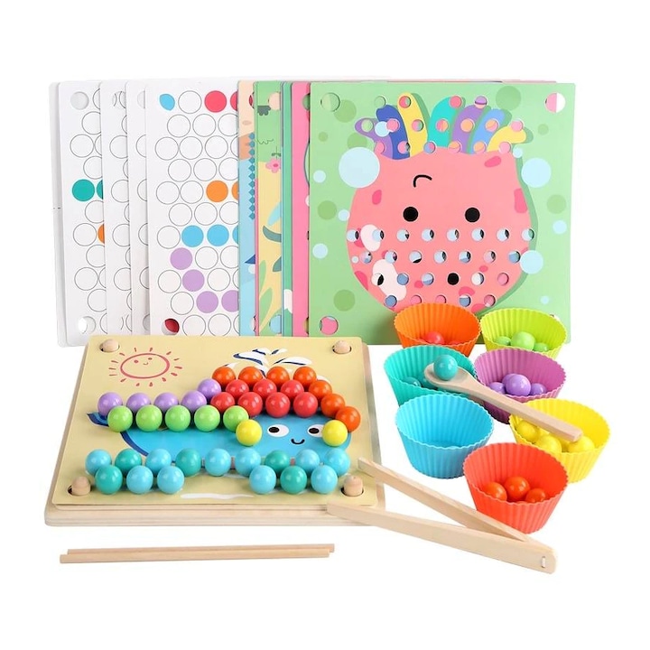 Joc educativ, Montessori din lemn, pentru memorie, potrivire si sortare, 3 ani +, SALLMA®