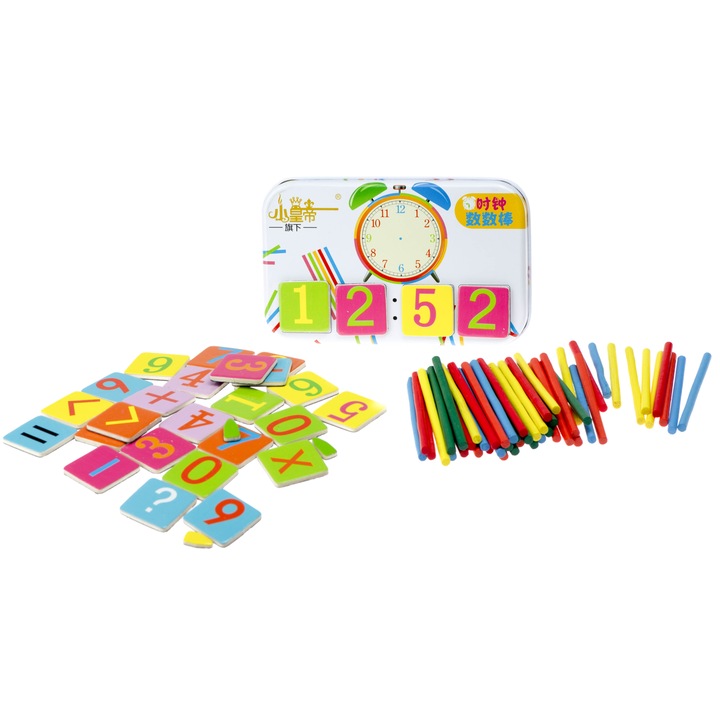 Jucarie educationala idealStore Learn the Clock, Invata Orele si Minutele, Ceas Analogic, Cartoane cu Magnet, Cutie de Depozitare