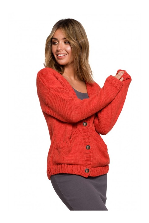 Kardigán gombokkal és széles zsebekkel, akril/nylon/gyapjú, narancs