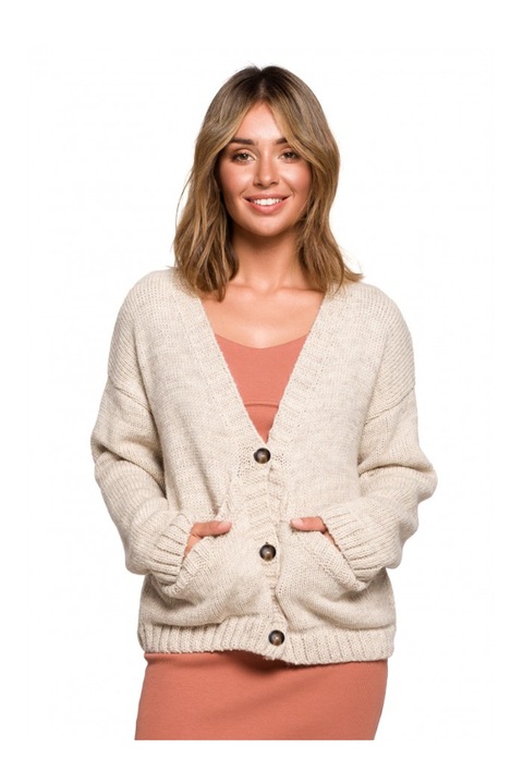 Kardigán gombokkal és széles zsebekkel, akril/nylon/gyapjú, bézs, S/M