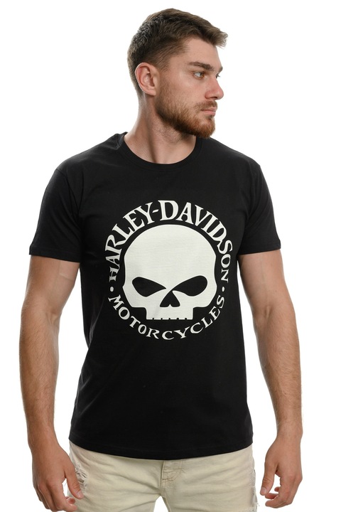Férfi póló Printex, Harley Davidson, Fehér Koponya, Digitális Nyomat, Fekete